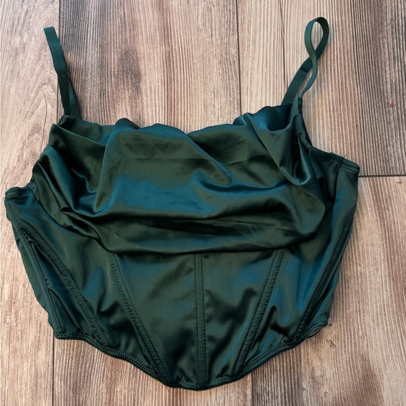 Urban Outfitters Green Satin Crop Top Bustier Corset S Back Zip - Picture 1 of 7